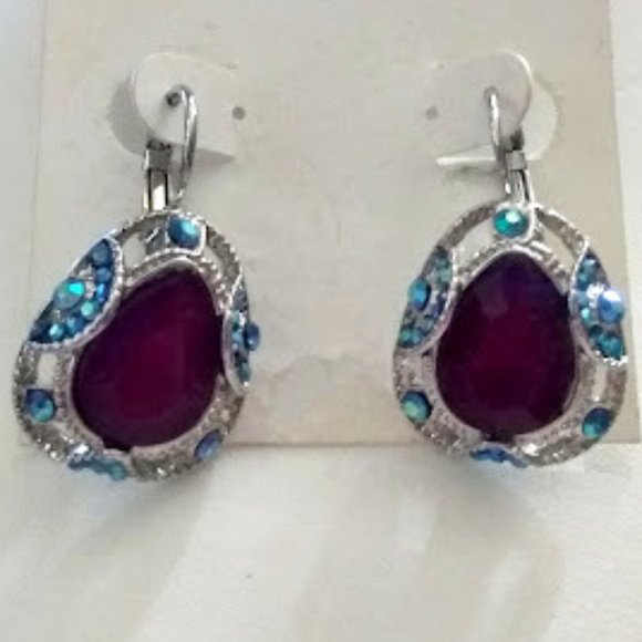 Style & Co. Jewelry - STYLE & CO. Retro Silver Red Purple/Aqua Crystal Lever Back Earrings**NEW!